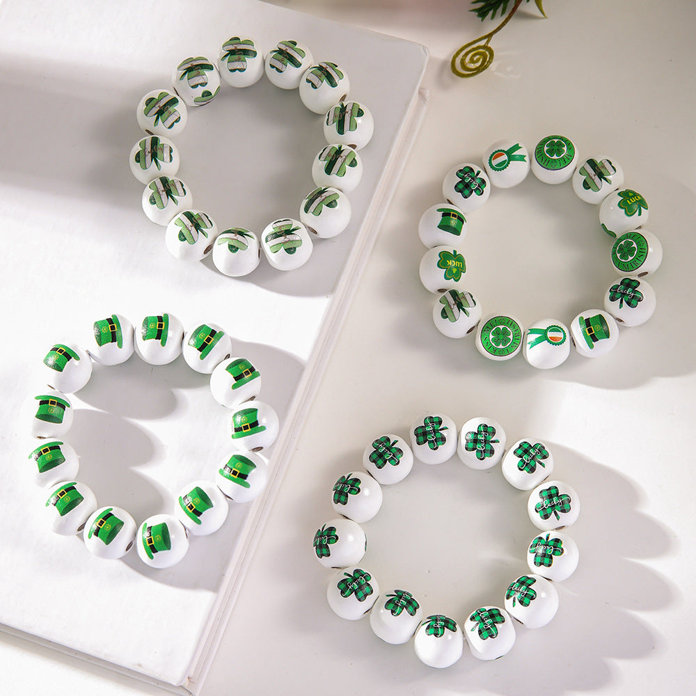 St. Patrick's Day Lucky Charm White Beaded Bracelet
