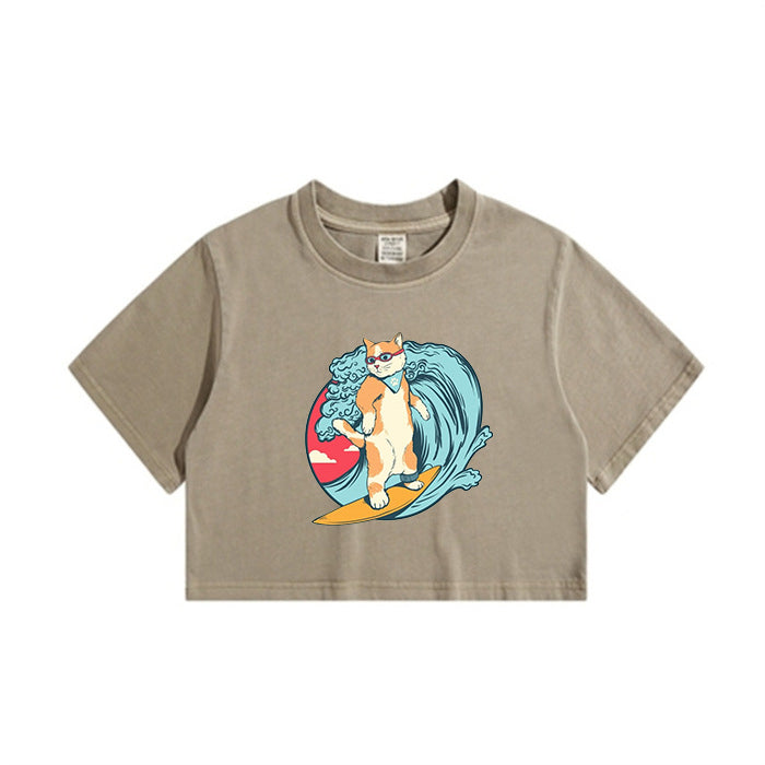 Surfing Dog Lady's Crop Tee