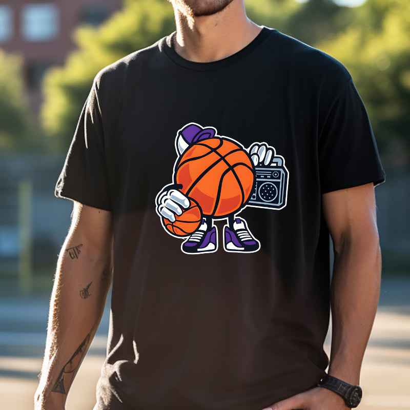 Men's Basketball Character with Ball and Radio Print Big & Tall T-shirt