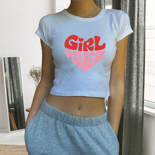 Girl Power Lady's Inspirational Letter Print Crop Tee