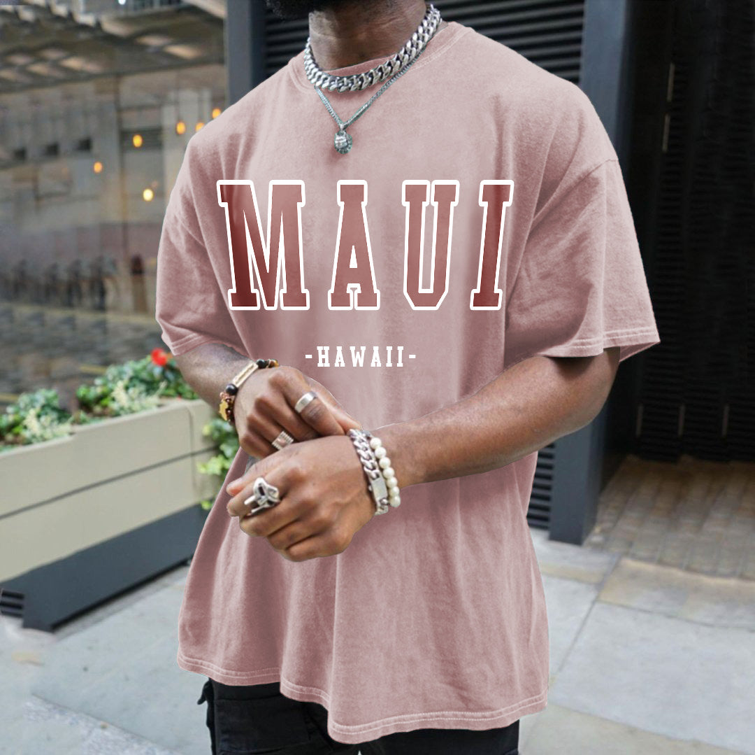 MAUI Letter Print Men's Short Sleeve T-Shirt