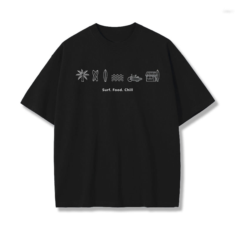 Surf, Food, Chill, Men's Doodle T-shirt Big & Tall