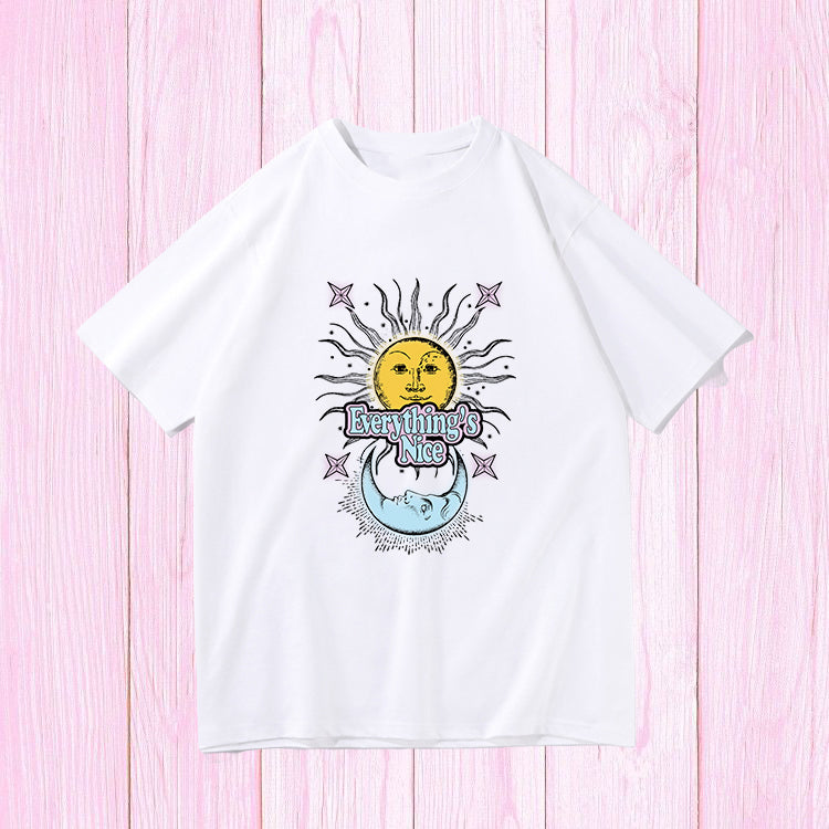 Sun and Moon Print Women's Short Sleeve T-shirt