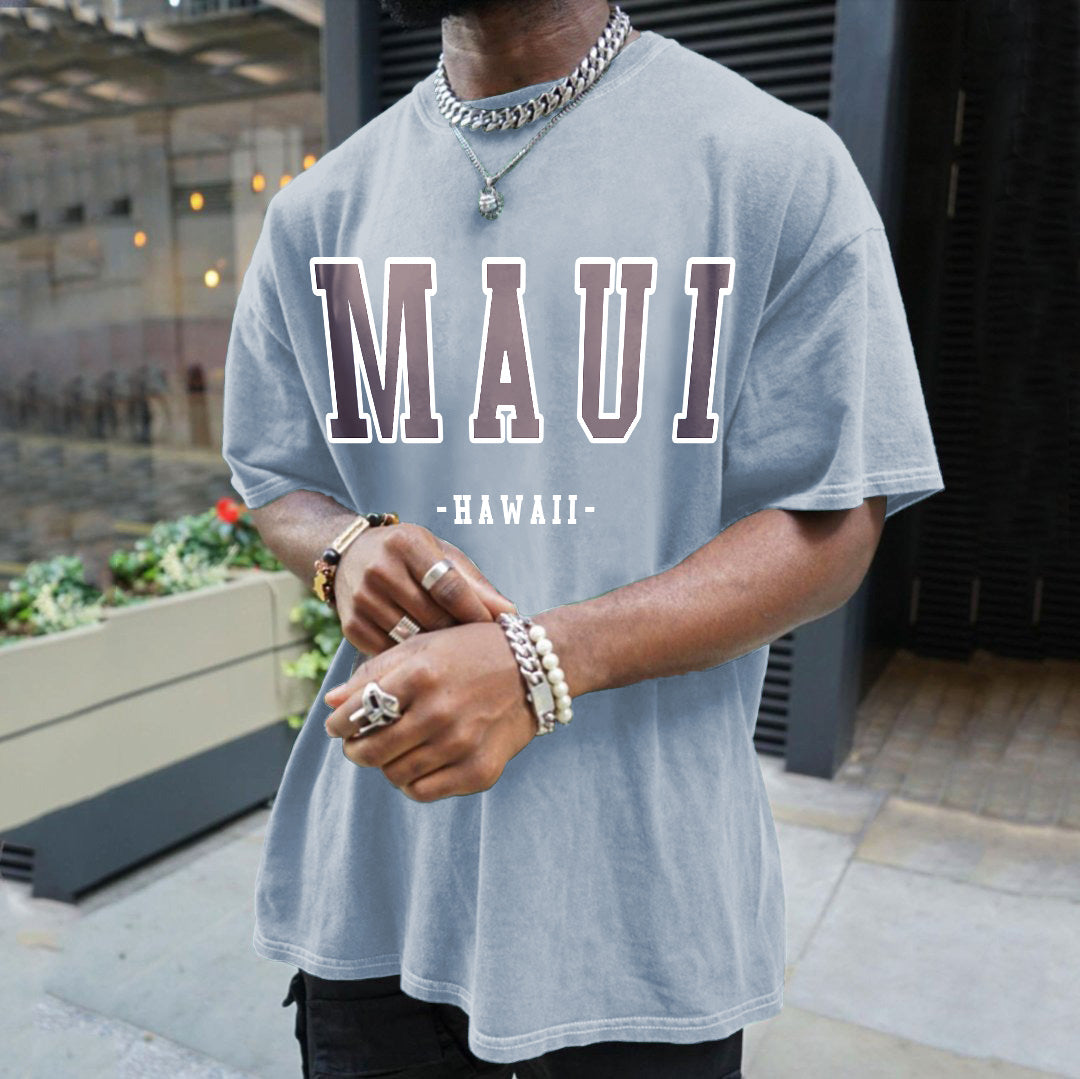 MAUI Letter Print Men's Short Sleeve T-Shirt