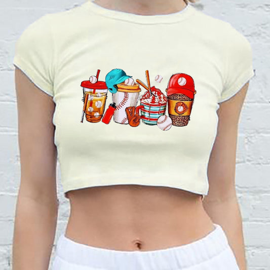 Baseball Drink Lady's Crop Tee