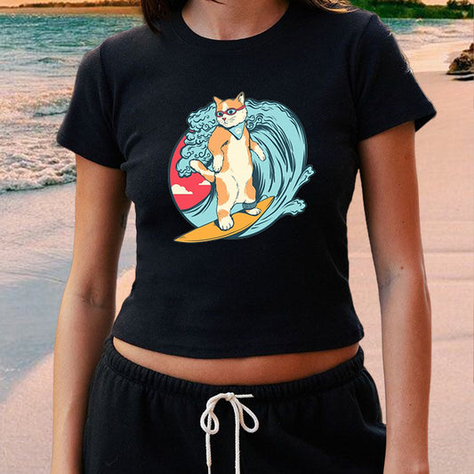 Surfing Dog Lady's Crop Tee