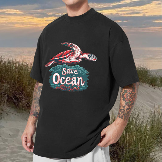 Men's Sea Turtle Print Oversized T-shirt