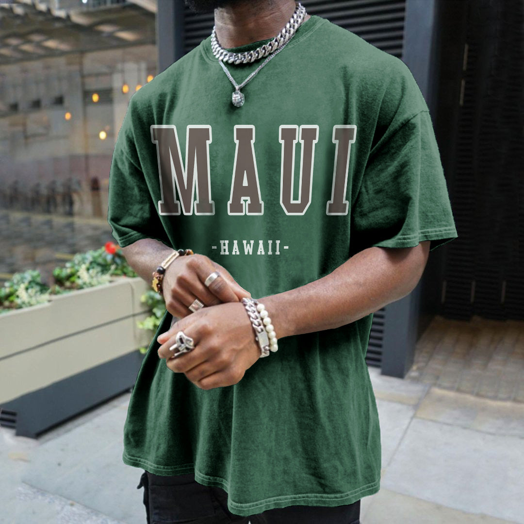 MAUI Letter Print Men's Short Sleeve T-Shirt