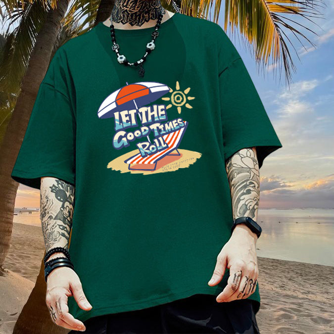 Men's Beach Chair and Sun Umbrella Print Cotton Tee