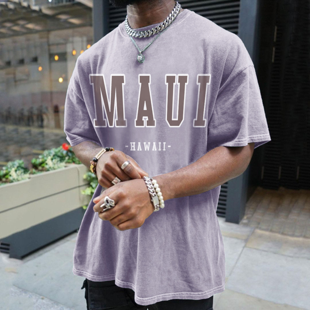 MAUI Letter Print Men's Short Sleeve T-Shirt