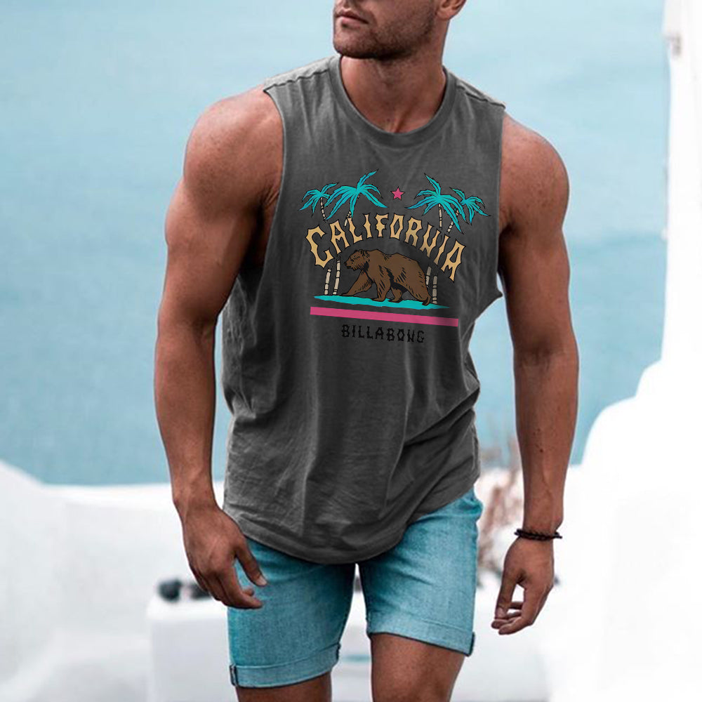California Alphabet Graphic Print Casual Men's Tank Top-B