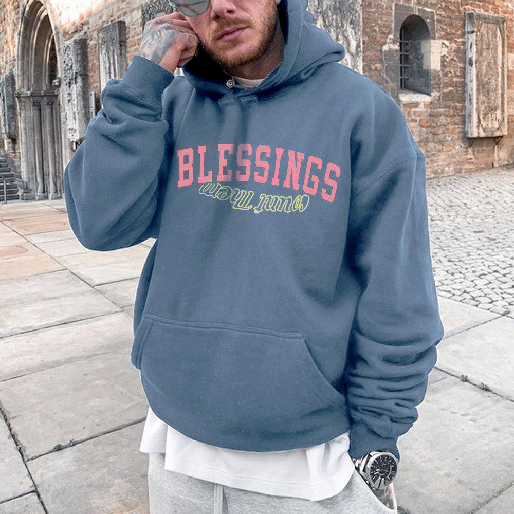 Blessings Alphabet Graphic Print Men's Fashion Hoodie