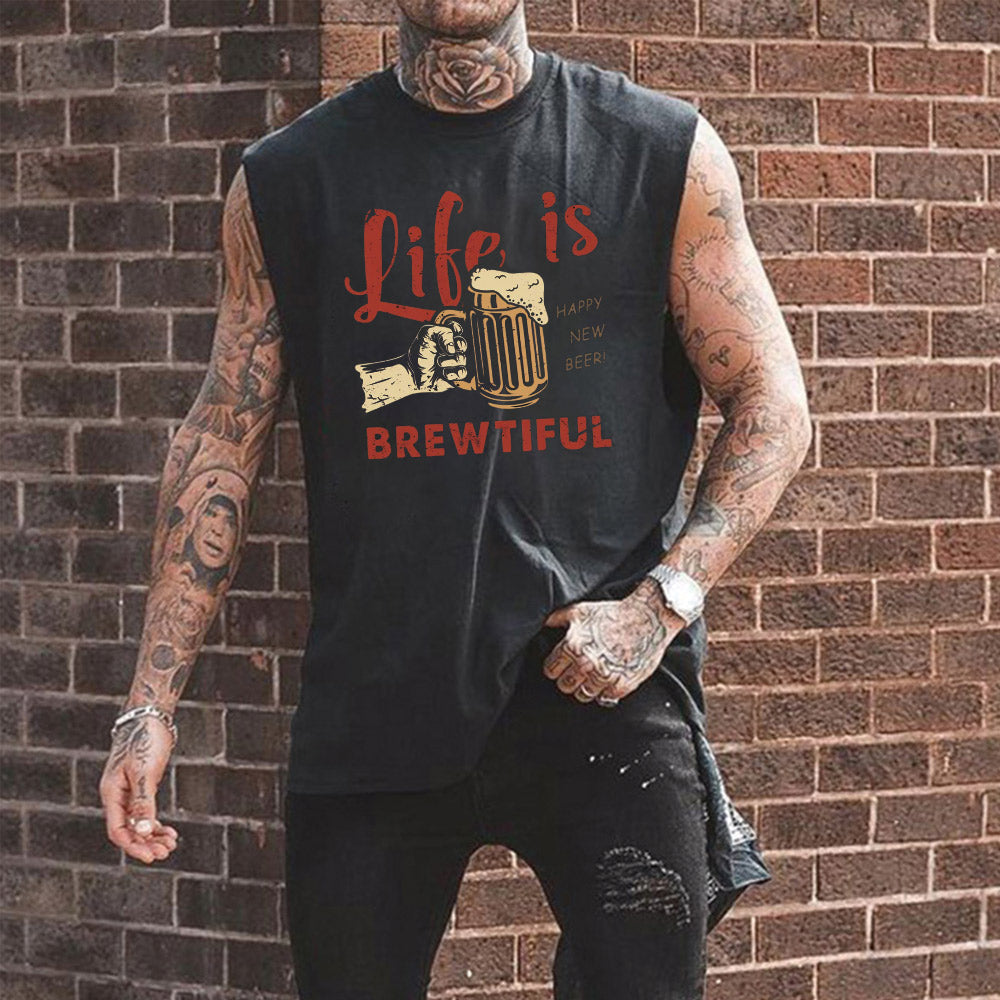 Beer Alphabet Graphic Print Men's Tank Top-B