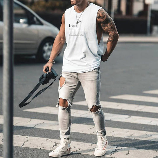 Beer Alphabet Graphic Print Casual Men's Tank Top