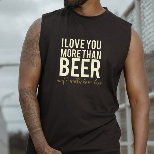 Beer Alphabet Graphic Print Casual Loose Men's Tank Top