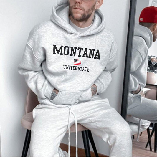 Montana Alphabet Print Men's Fleece Hoodie Grey 320g
