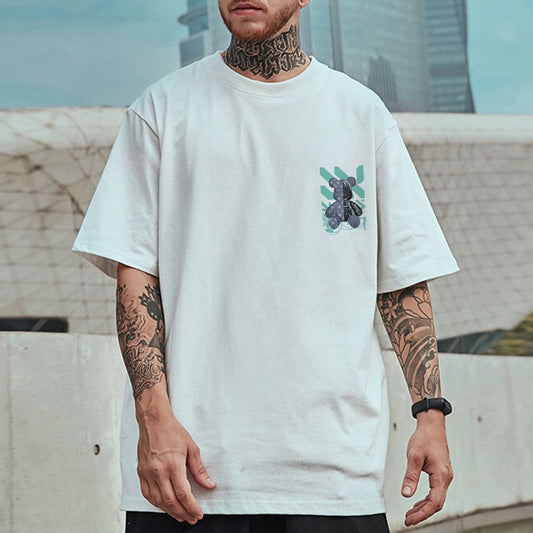 Bear Graphic Print Men's White T-Shirt