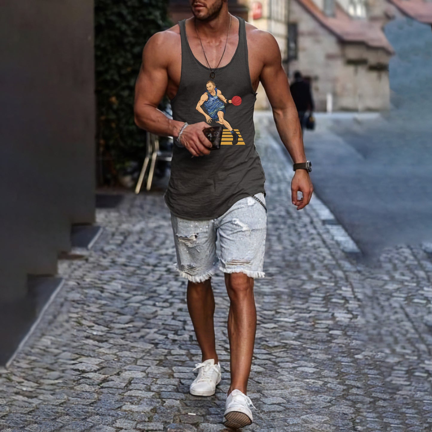 Whimsical Van Gogh Playing Basketball Men's Tank Top