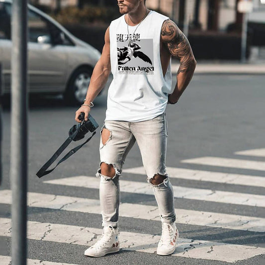 Fallen Angel Graphic Print Men's Loose Fit Tank Top