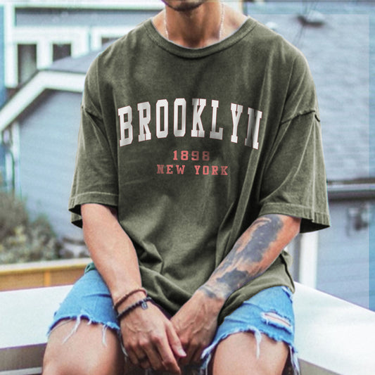 Brooklyn Print Men's Vintage Loose Fit T-Shirt