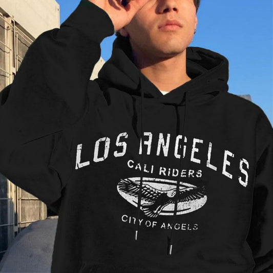 Los Angeles Graphic Print Men's Fleece Hoodie Black 320g