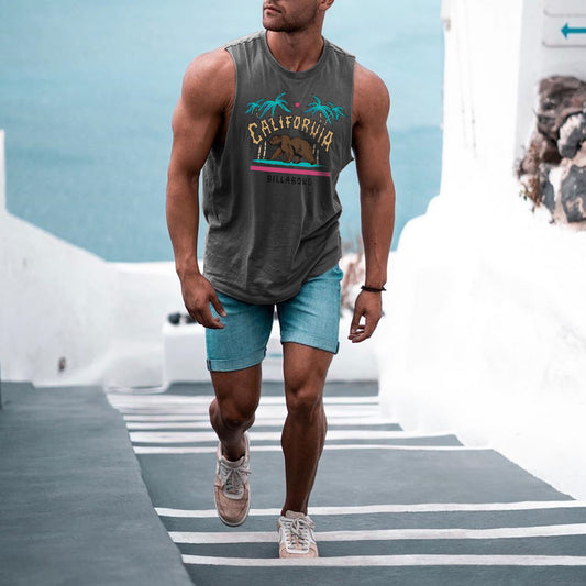 California Alphabet Graphic Print Casual Men's Tank Top-B
