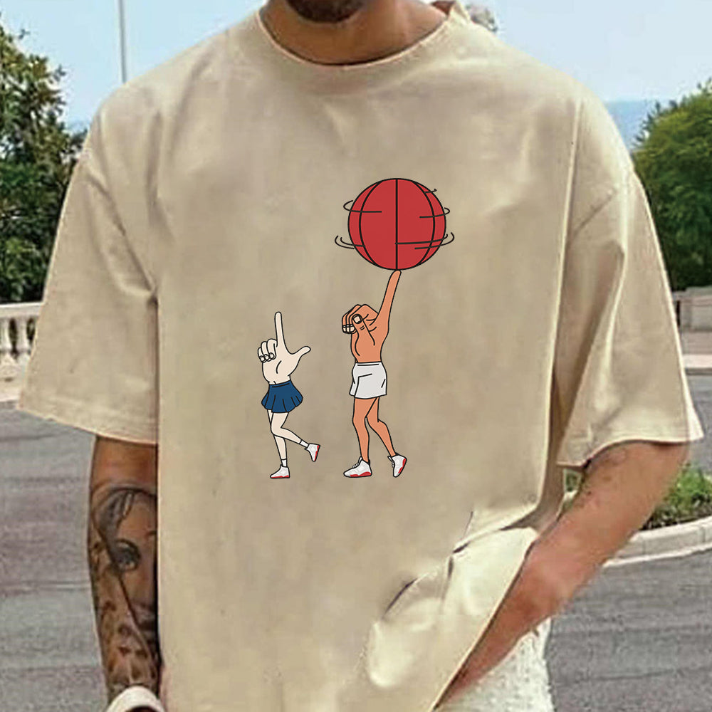 Funny Basketball Players Sports Print Men's Beige T-Shirt