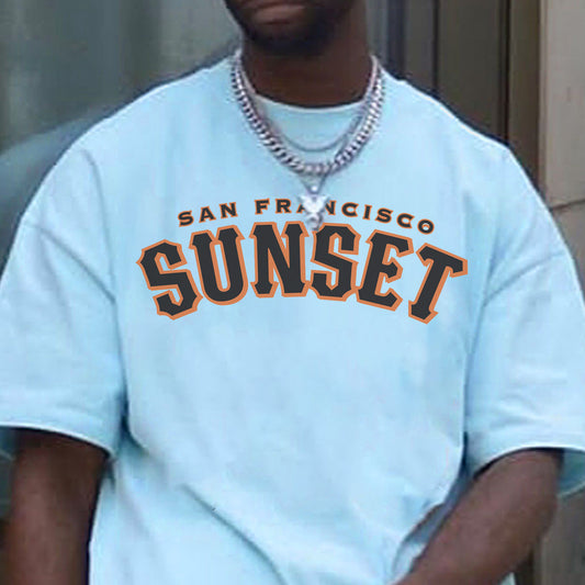 SUNSET Letter Print Short Sleeve Men's T-Shirt