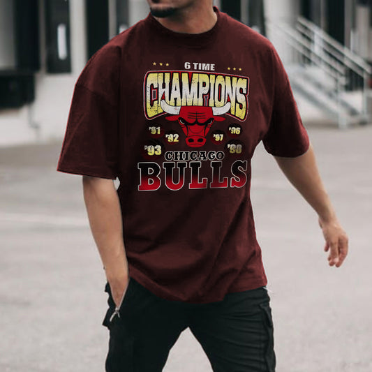 Men Black Street Style Bull Graphic Crew Neck T-Shirt