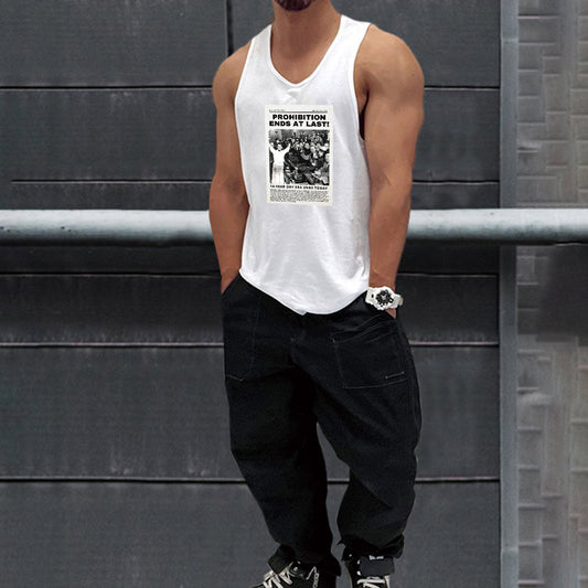 Casual Beer Graphic Print Loose Men's Tank Top-A