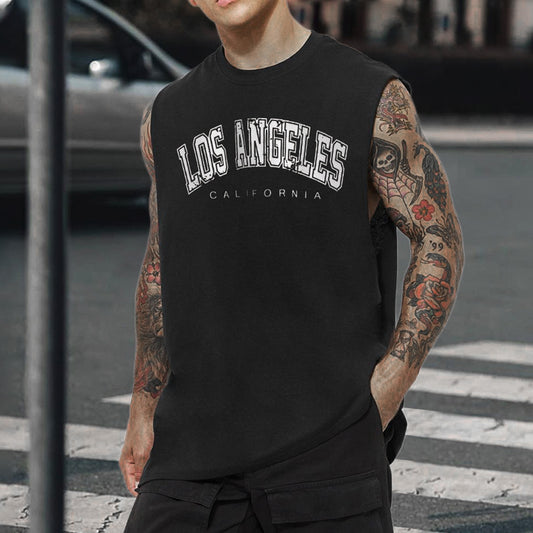 Los Angeles Alphabet Graphic Print Athleisure Men's Tank Top-B