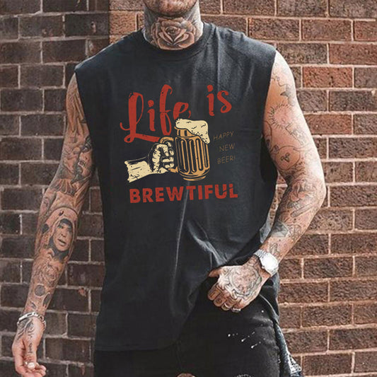 Beer Alphabet Graphic Print Men's Tank Top-B