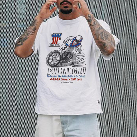 Motorcycle Alphabet Graphic Print Crew Neck Men's T-Shirt