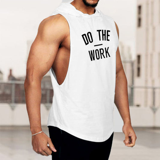 Letter Print Sports Knit Solid Summer Hooded T-Shirt Tank Top