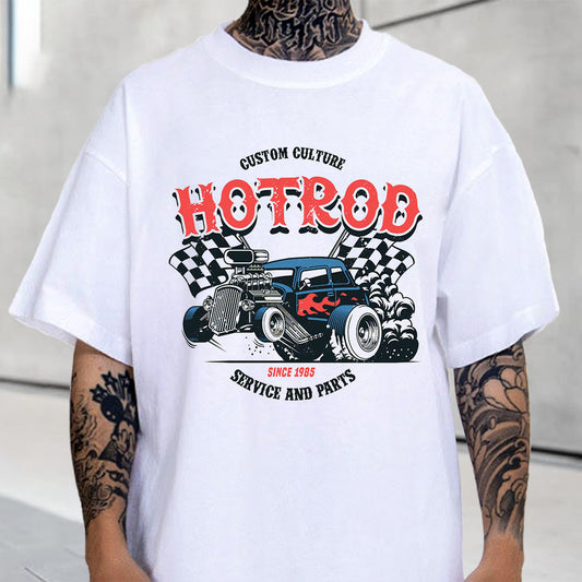 Checkerboard Graphic Racing Casual Loose Short Sleeve Men's T-Shirt
