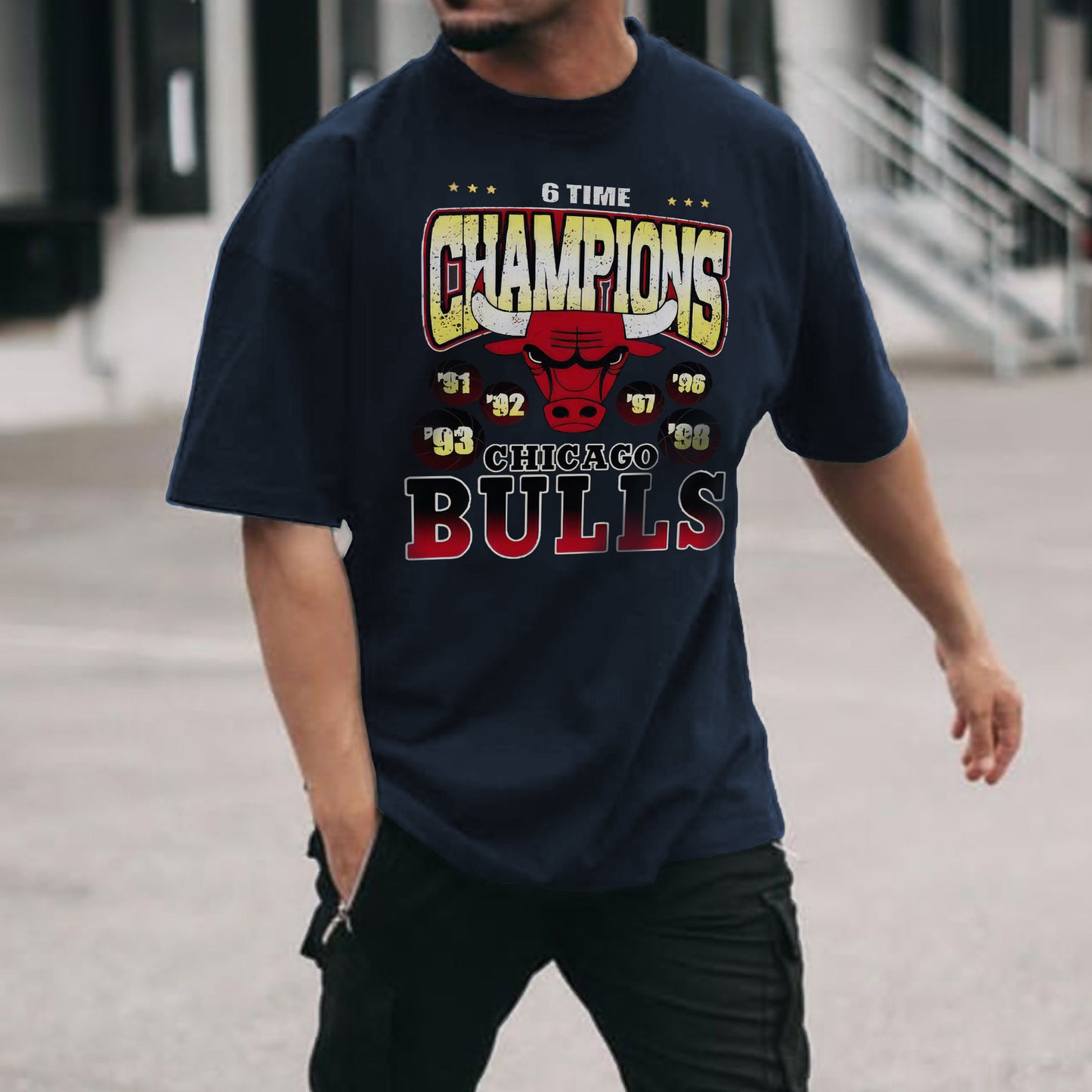 Men Black Street Style Bull Graphic Crew Neck T-Shirt