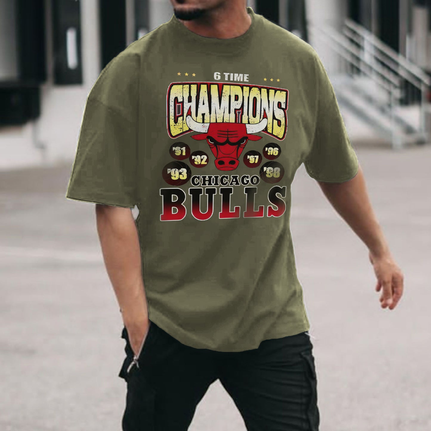 Men Black Street Style Bull Graphic Crew Neck T-Shirt