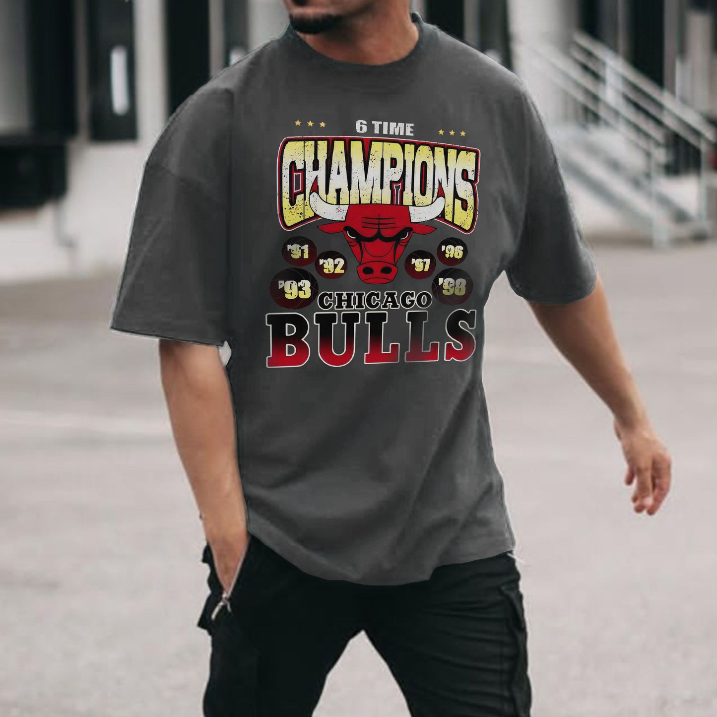 Men Black Street Style Bull Graphic Crew Neck T-Shirt
