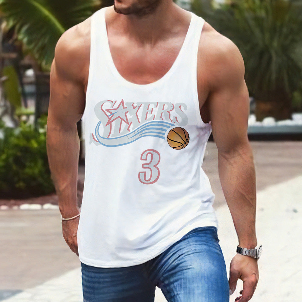 Basketball Alphabet Graphic Print Crew Neck Casual Tank Top-A