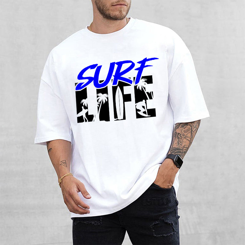 Men's Surf Life Palm Tree Letter Print T-shirt Big & Tall