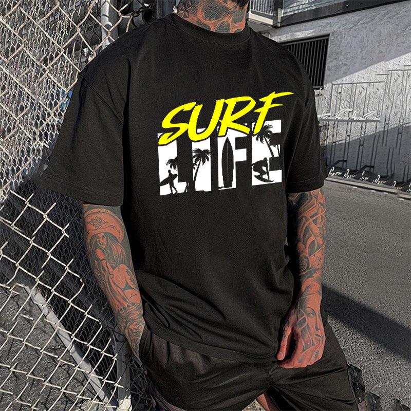 Men's Surf Life Palm Tree Letter Print T-shirt Big & Tall