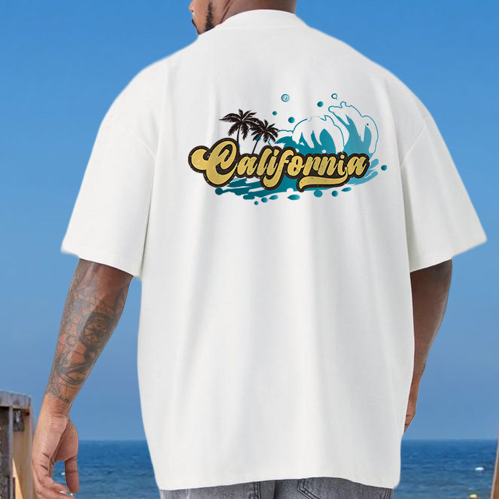 California Wave Print Men's Short Sleeve T-shirt Big & Tall