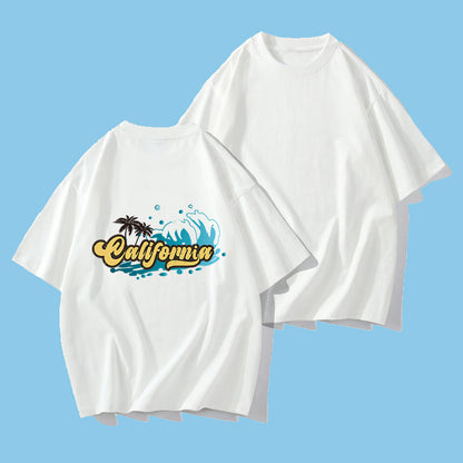 California Wave Print Men's Short Sleeve T-shirt Big & Tall