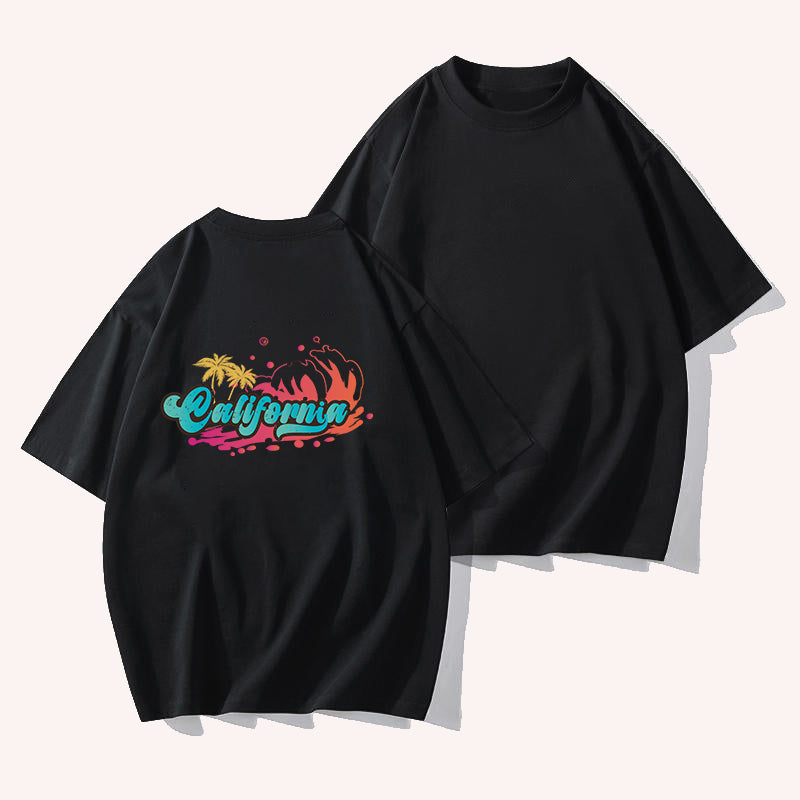 California Wave Print Men's Short Sleeve T-shirt Big & Tall