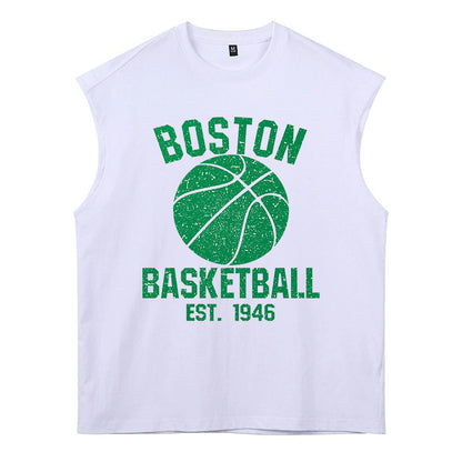 Boston Alphabet Graphic Print Loose Athleisure Men's Tank Top-B