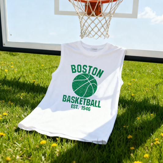 Boston Alphabet Graphic Print Loose Athleisure Men's Tank Top-B