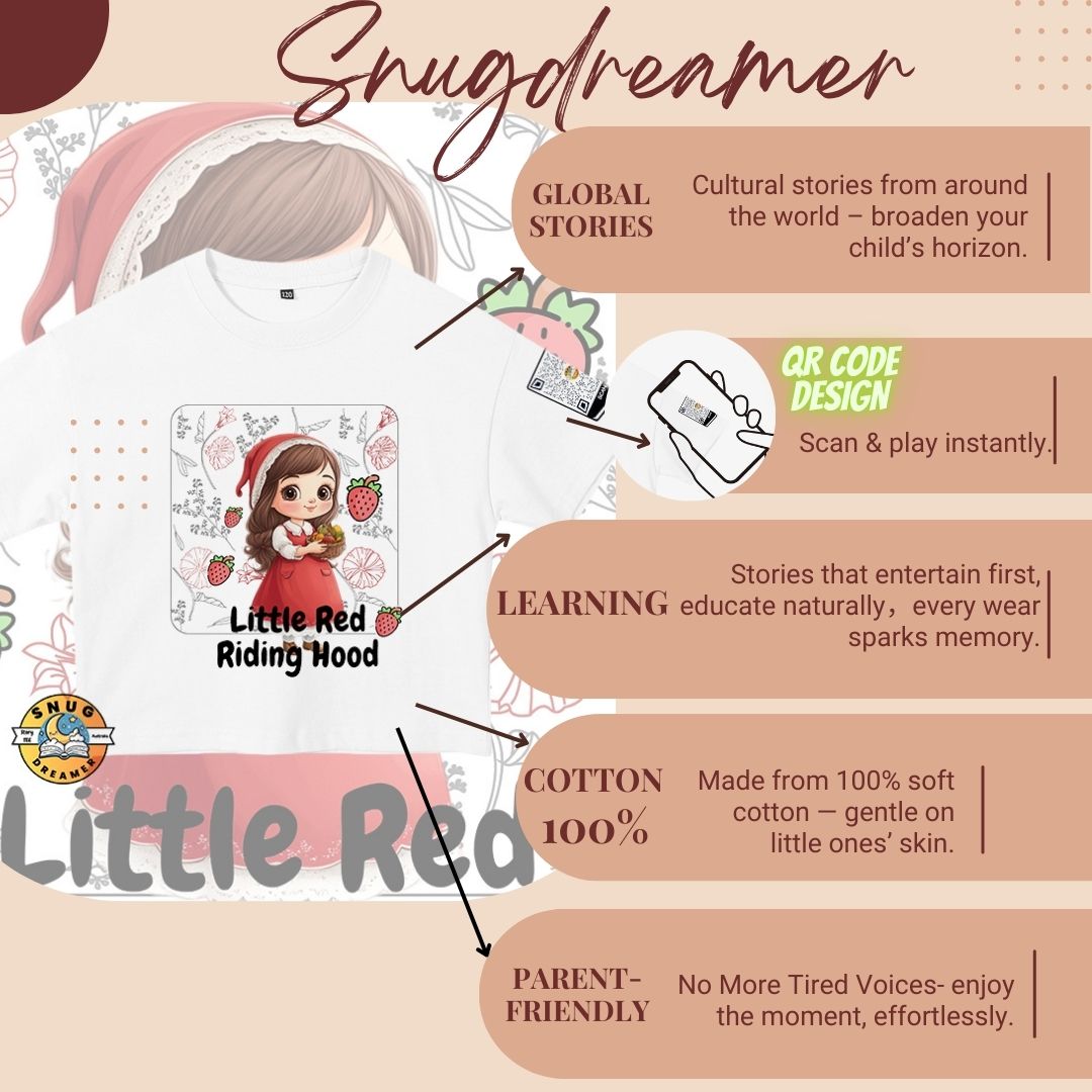 Little Red Riding Hood QR Code Bedtime Story T-Shirt for Kids