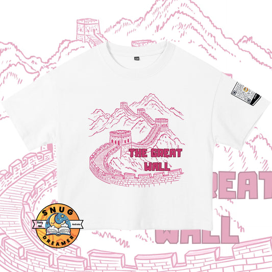 The Pink Color Great Wall Print Kids QR Code Story Tee