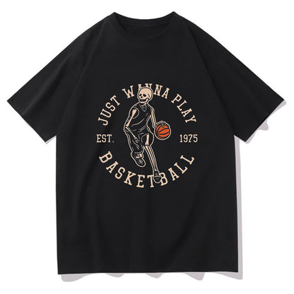Men's Black Skull Print Basketball Lovers Big & Tall T-shirt