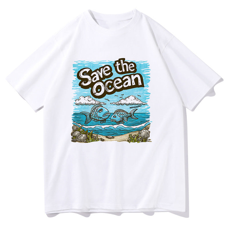Men's Ocean Defender Fish Print Oversized T-shirt Big & Tall
